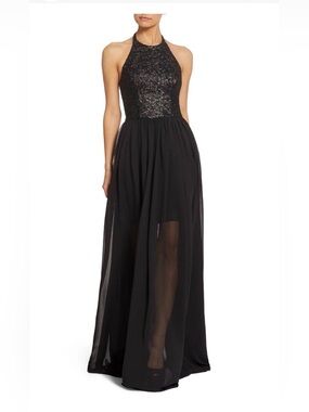Dress the Population Black Sequin Halter Maxi Dress size L